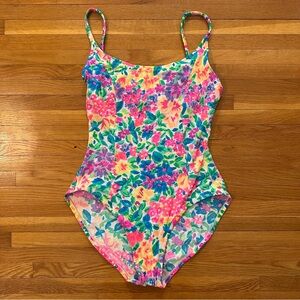 Neon Floral Vintage One-Piece Swimsuit